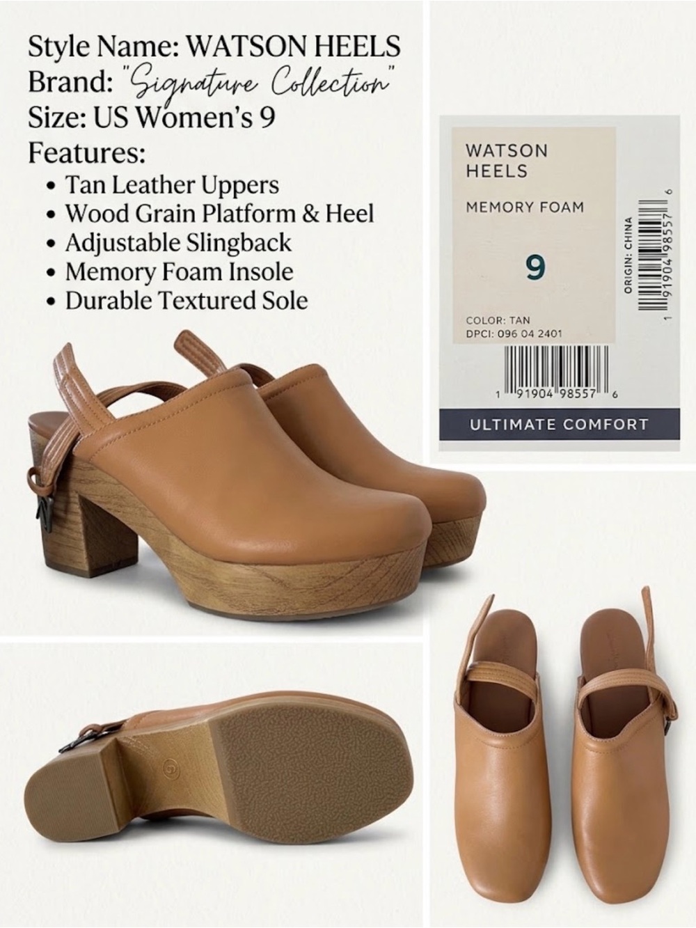 Universal Thread Tan Leather Slingback Platform Clogs